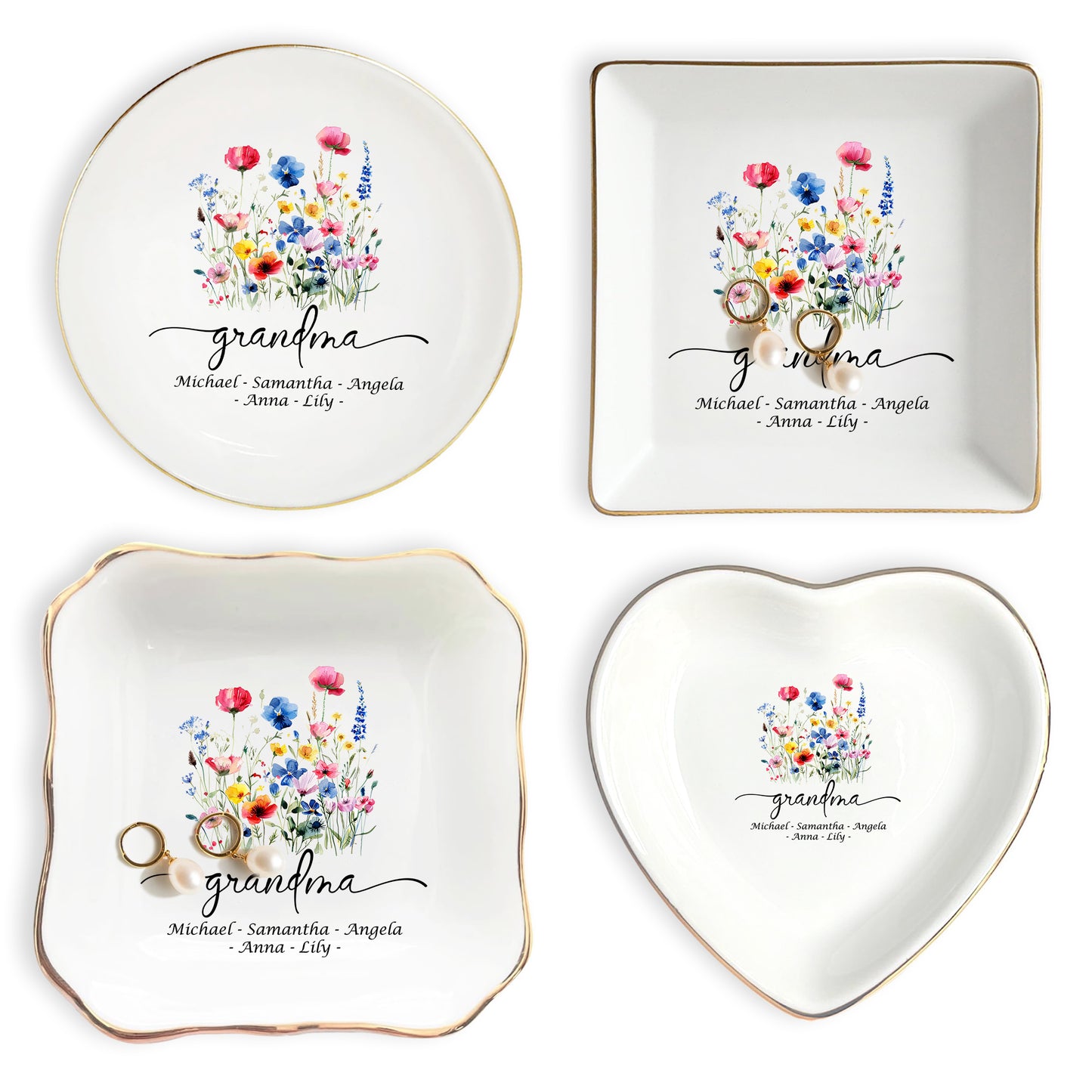 Netecom Personalized Ceramic Jewelry Tray with Custom Title & Names , Unique Grandma’s Garden Ring Dish , Mother’s Day or Christmas Gift