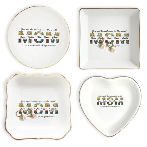 Netecom Elegant Floral "MOM" Ring Holder with Personalized Kids Names, Ideal Gift for Grandma or Mother's Day