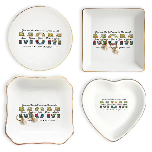 Netecom Elegant Floral "MOM" Ring Holder with Personalized Kids Names, Ideal Gift for Grandma or Mother's Day