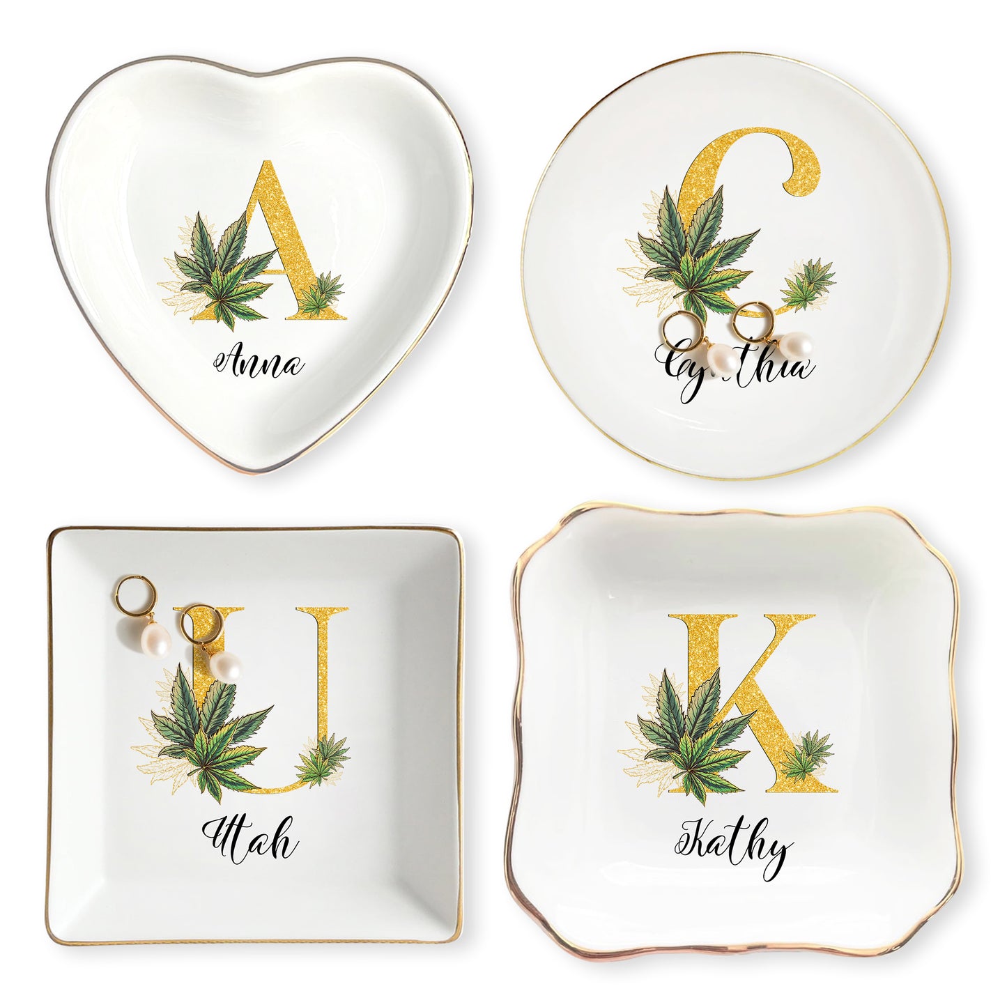 Netecom Personalized Jewelry Tray with Cannabis Leaf Design, Custom Name Jewelry Tray for Organizing and Gifting