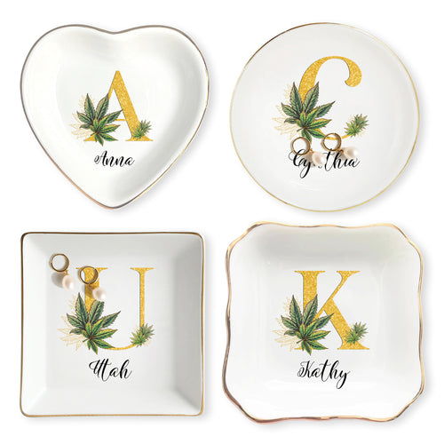Netecom Personalized Jewelry Tray with Cannabis Leaf Design, Custom Name Jewelry Tray for Organizing and Gifting