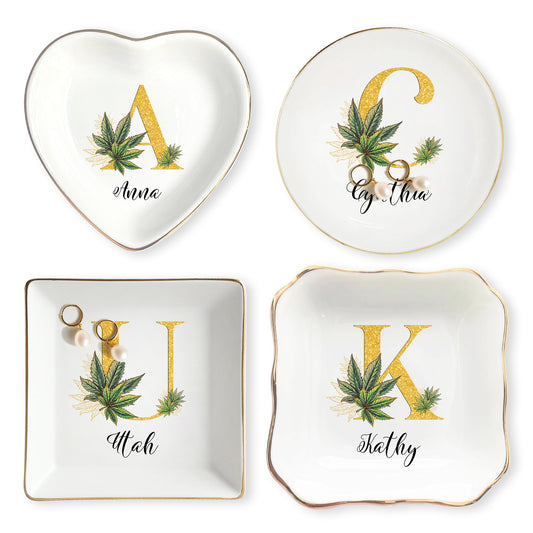 Netecom Personalized Jewelry Tray with Cannabis Leaf Design, Custom Name Jewelry Tray for Organizing and Gifting