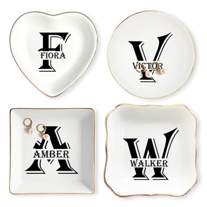 Netecom Personalized Ceramic Jewelry Tray with Custom Initials and Names, Elegant Gift for Weddings, Birthdays, or Special Occasions