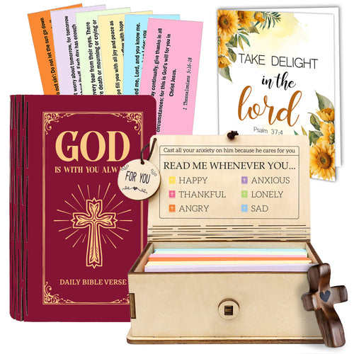 Netecom Handmade Wooden Bible Verse Cards Box Set 150 pcs – Read Me When Scripture Prayer Cards with Red Bible-Style Box, Christian Gift for Women, Men