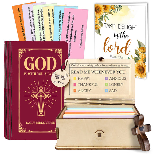 Netecom Handmade Wooden Bible Verse Cards Box Set 150 pcs – Read Me When Scripture Prayer Cards with Red Bible-Style Box, Christian Gift for Women, Men