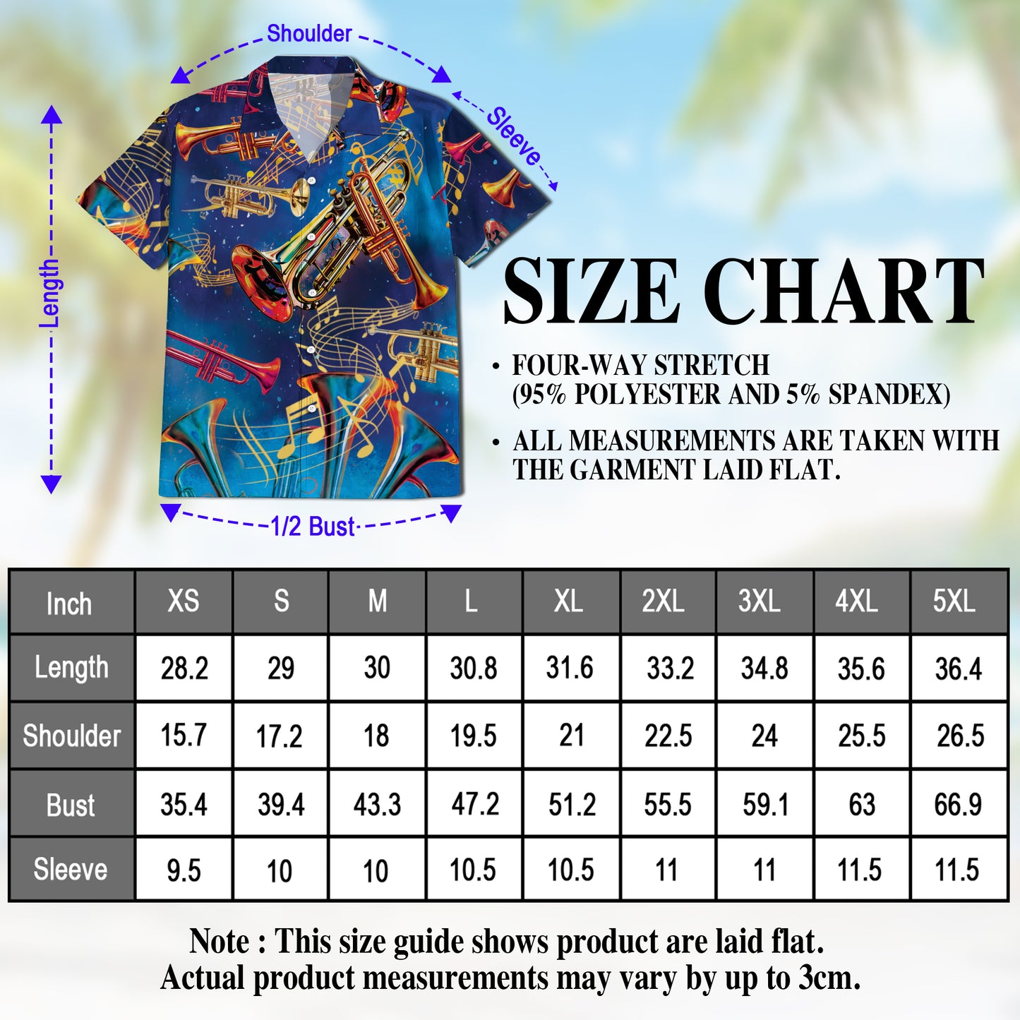 Netecom Retro Trumpet Pattern Hawaiian Shirt for Men, Musical Instruments Button Down Summer Beach Short Sleeve Shirts
