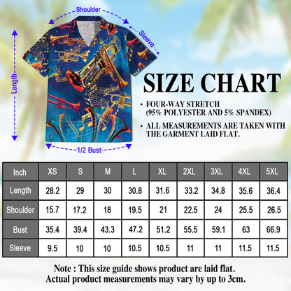 Netecom Retro Trumpet Pattern Hawaiian Shirt for Men, Musical Instruments Button Down Summer Beach Short Sleeve Shirts