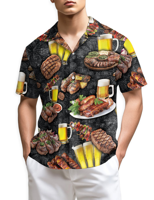 Netecom Funny BBQ Hawaiian Shirt for Men, BBQ Barbeque Lover Gifts, Food Button Down Summer Beach Short Sleeve Shirts