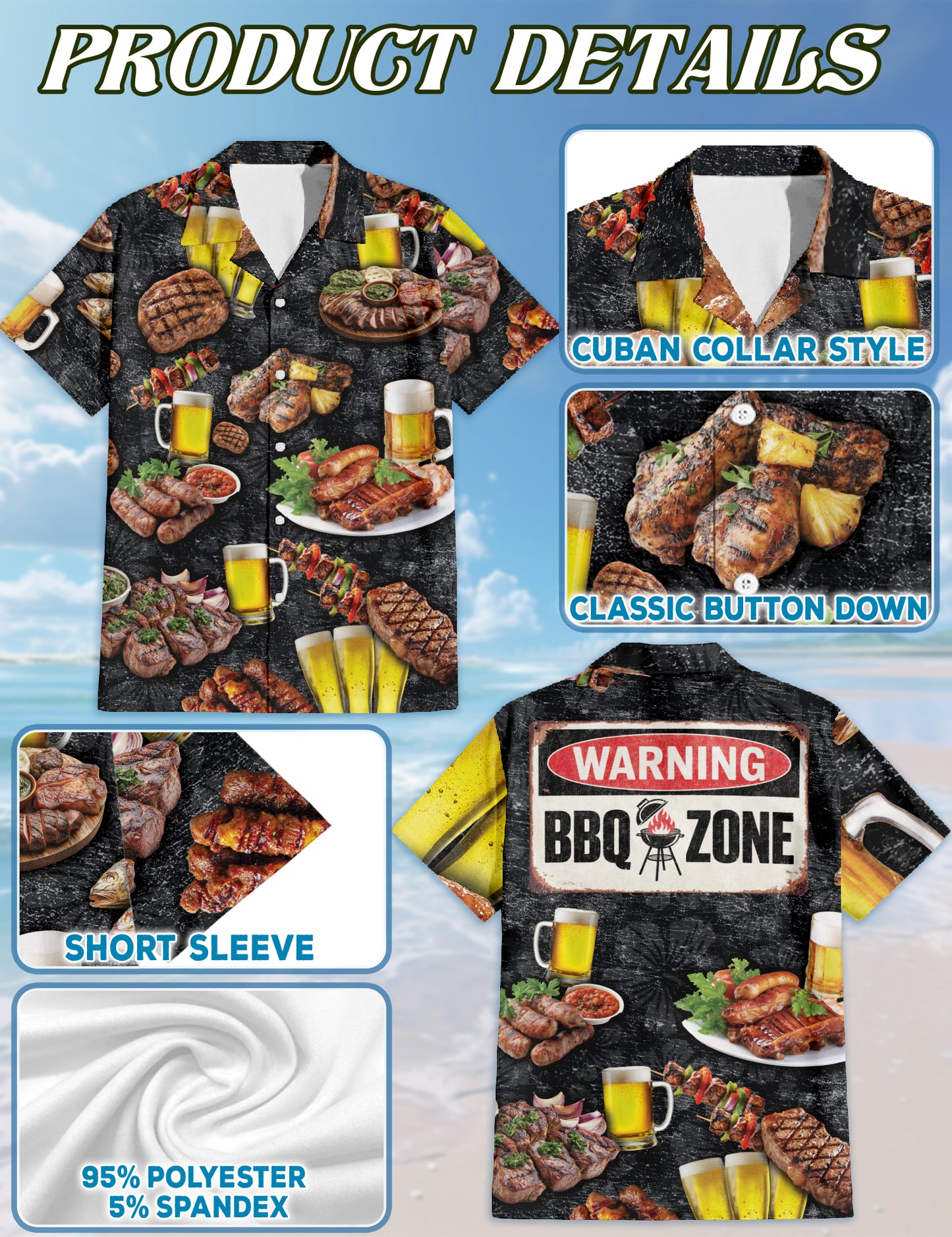 Netecom Funny BBQ Hawaiian Shirt for Men, BBQ Barbeque Lover Gifts, Food Button Down Summer Beach Short Sleeve Shirts