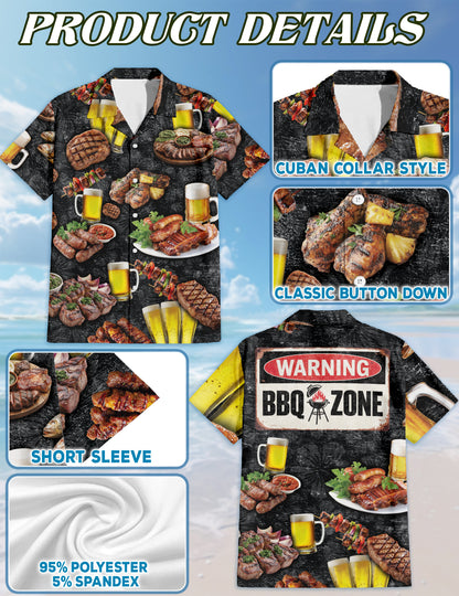 Netecom Funny BBQ Hawaiian Shirt for Men, BBQ Barbeque Lover Gifts, Food Button Down Summer Beach Short Sleeve Shirts