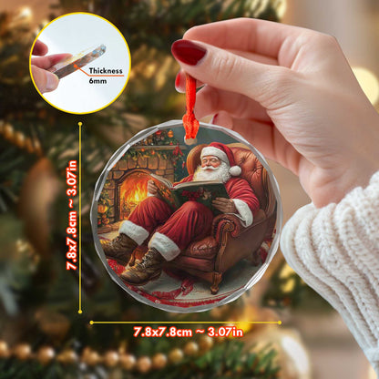 Netecom Santa Reading Christmas Story Glass Ornament – Cozy Armchair by Fireplace Decor, Holiday Keepsake Gift, 3-inch