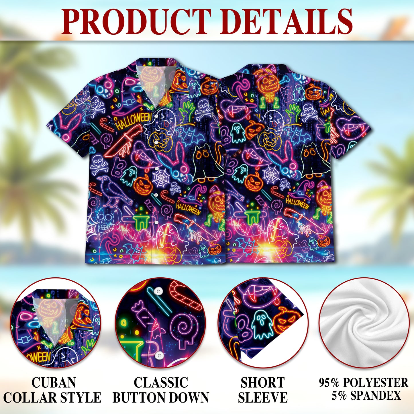 Netecom Music Night Hawaiian Shirt for Men, Halloween Present, Pumpkin Ghost Button Down Summer Beach Shirts