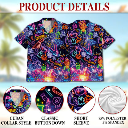 Netecom Music Night Hawaiian Shirt for Men, Halloween Present, Pumpkin Ghost Button Down Summer Beach Shirts