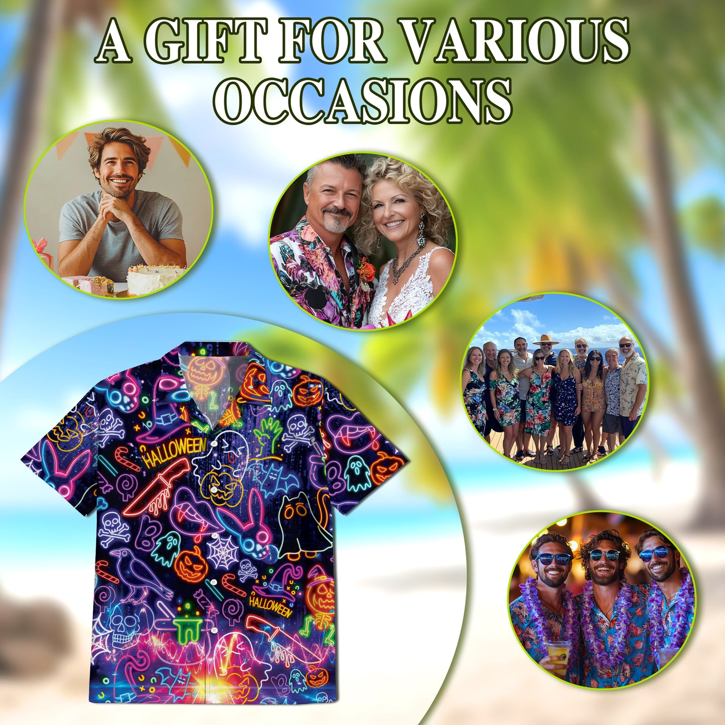Netecom Music Night Hawaiian Shirt for Men, Halloween Present, Pumpkin Ghost Button Down Summer Beach Shirts