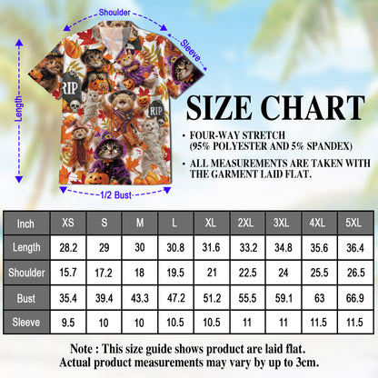 Netecom Halloween Cat Hawaiian Shirt for Men, Cute Witch Cat and Pumpkin Button Down Summer Beach Short Sleeve Shirts