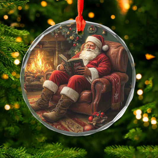 Netecom Storybook Santa Glass Ornament – Reading by Fireplace Keepsake, Perfect Holiday Gift for Families, 3-inch