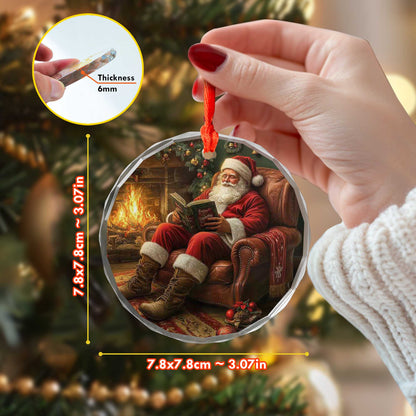 Netecom Storybook Santa Glass Ornament – Reading by Fireplace Keepsake, Perfect Holiday Gift for Families, 3-inch