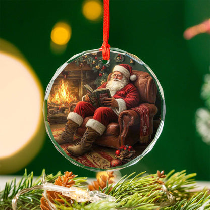 Netecom Storybook Santa Glass Ornament – Reading by Fireplace Keepsake, Perfect Holiday Gift for Families, 3-inch