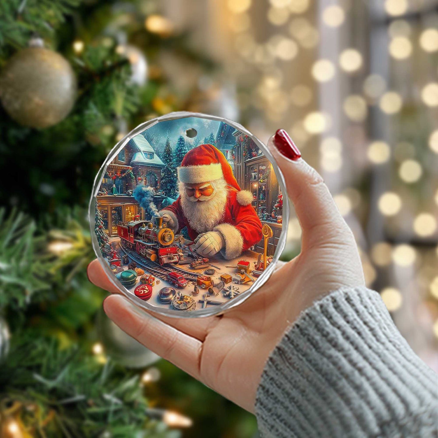 Netecom Santa's Workshop Precision Toymaker Glass Ornament – Christmas Tree Decor, Model Train Enthusiast Gift, 3-inch