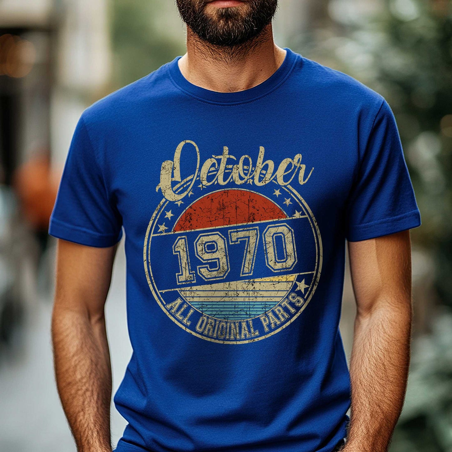 Netecom October 1970 All Original Parts T-Shirt, Retro Birthday Shirt for Men, Perfect Gift for October Birthday