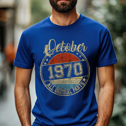 Netecom October 1970 All Original Parts T-Shirt, Retro Birthday Shirt for Men, Perfect Gift for October Birthday