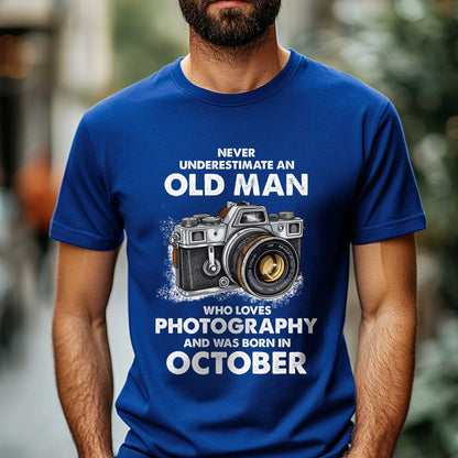Netecom Never Underestimate an Old Man Who Loves Photography T-Shirt, Funny Birthday Shirt for Men, Perfect Gift for October Birthday
