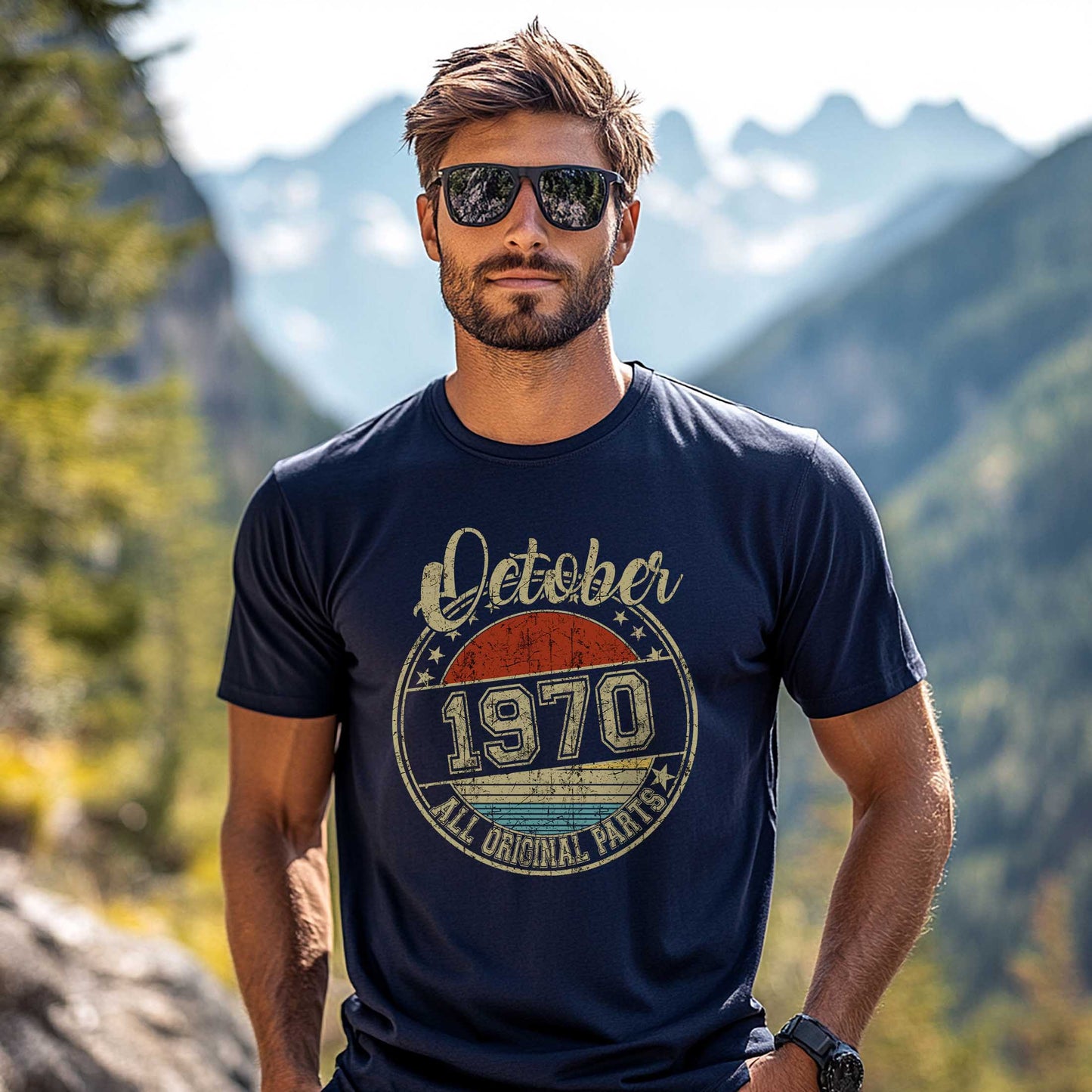 Netecom October 1970 All Original Parts T-Shirt, Retro Birthday Shirt for Men, Perfect Gift for October Birthday