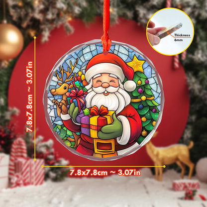 Netecom Cheerful Santa Claus & Reindeer Glass Ornament – Festive Christmas Tree Decoration, 3-Inch Holiday Keepsake
