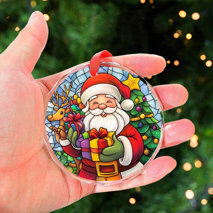 Netecom Cheerful Santa Claus & Reindeer Glass Ornament – Festive Christmas Tree Decoration, 3-Inch Holiday Keepsake