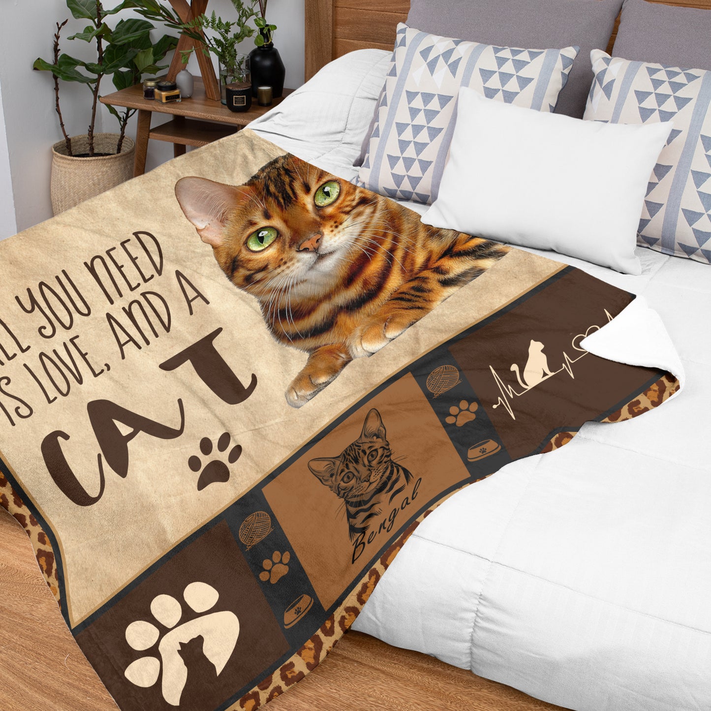 Netecom Bengal Cat Lover Blanket, All You Need is Love and a Cat Throw Blanket for Couch, Bed or Sofa, Ultra Soft Warm Gift for Birthday, Thanksgiving and Christmas
