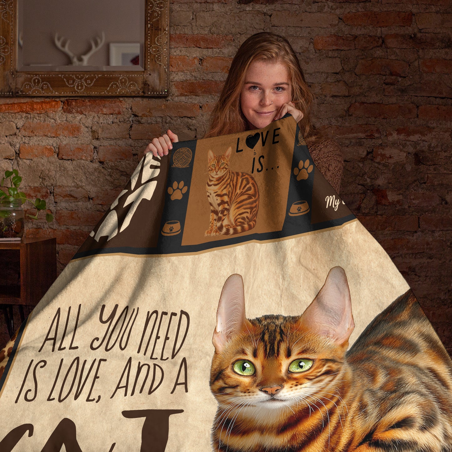 Netecom Bengal Cat Lover Blanket, All You Need is Love and a Cat Throw Blanket for Couch, Bed or Sofa, Ultra Soft Warm Gift for Birthday, Thanksgiving and Christmas