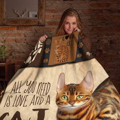 Netecom Bengal Cat Lover Blanket, All You Need is Love and a Cat Throw Blanket for Couch, Bed or Sofa, Ultra Soft Warm Gift for Birthday, Thanksgiving and Christmas