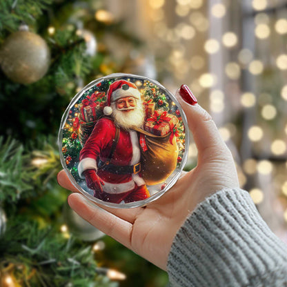 Netecom Santa with Gift Sack Glass Ornament – Christmas Eve Delivery Scene, Outdoor Holiday Tree Decoration, 3-inch
