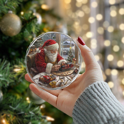Netecom Santa's Toy Train Workshop Glass Ornament – Christmas Tree Decoration, Ideal Gift for Train Lovers, 3-inch