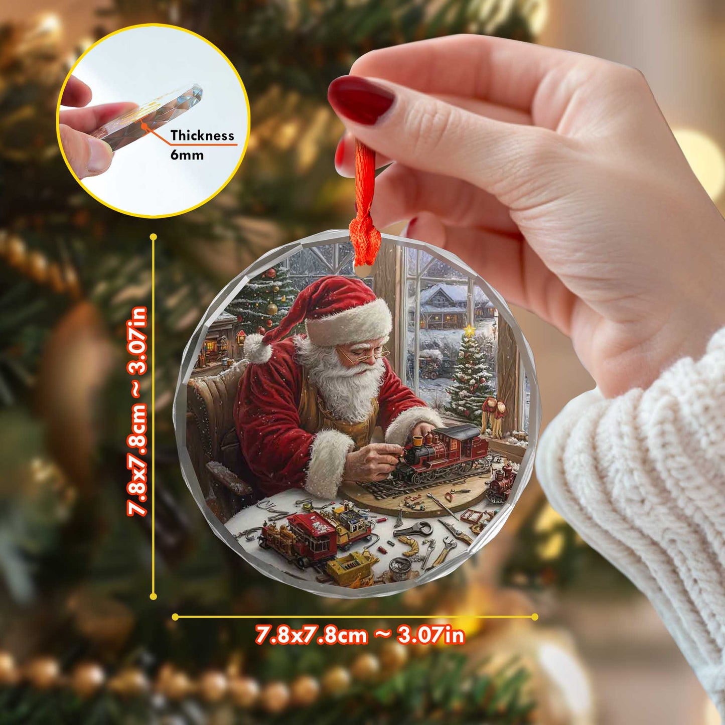 Netecom Santa's Toy Train Workshop Glass Ornament – Christmas Tree Decoration, Ideal Gift for Train Lovers, 3-inch