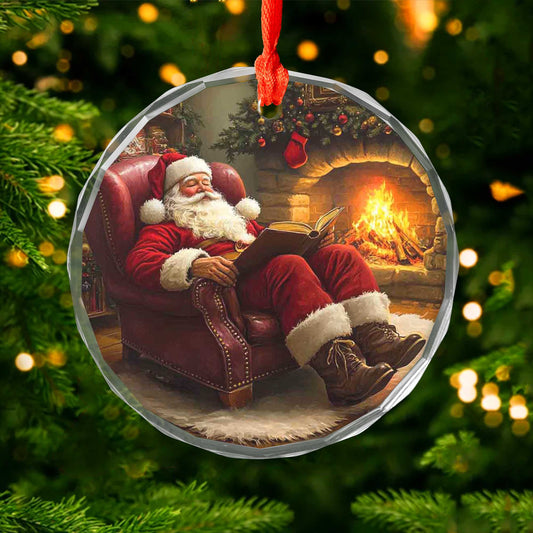 Netecom Santa Claus Asleep by Fireplace Glass Ornament – Cozy Armchair Scene, Christmas Tree Decor & Keepsake Gift, 3-inch