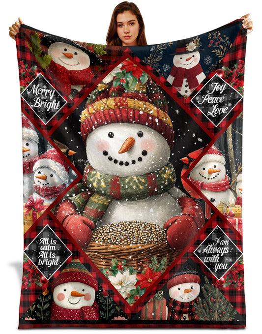 Netecom Vintage Christmas Snowman Blanket, Cute Festive Holiday Throw Blanket for Couch, Bed or Sofa, Ultra Soft and Warm Gift for Christmas