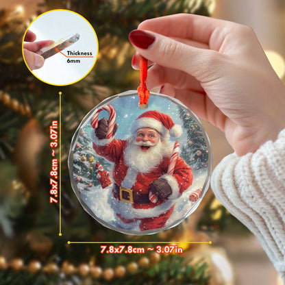 Netecom Festive Santa with Candy Canes Ornament – Snowy Wonderland Christmas Tree Decor, Classic Holiday Keepsake, 3-inch