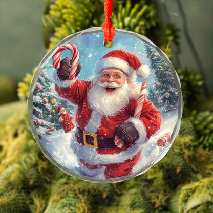 Netecom Festive Santa with Candy Canes Ornament – Snowy Wonderland Christmas Tree Decor, Classic Holiday Keepsake, 3-inch