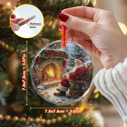 Netecom Santa Warming Hands by Fireplace Glass Ornament – Cozy Christmas Eve Scene, Stockings & Cookies Decor, 3-inch