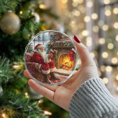 Netecom Santa by Stone Fireplace Glass Ornament – Christmas Tree Decor, Peaceful Holiday Keepsake & Gift, 3-inch