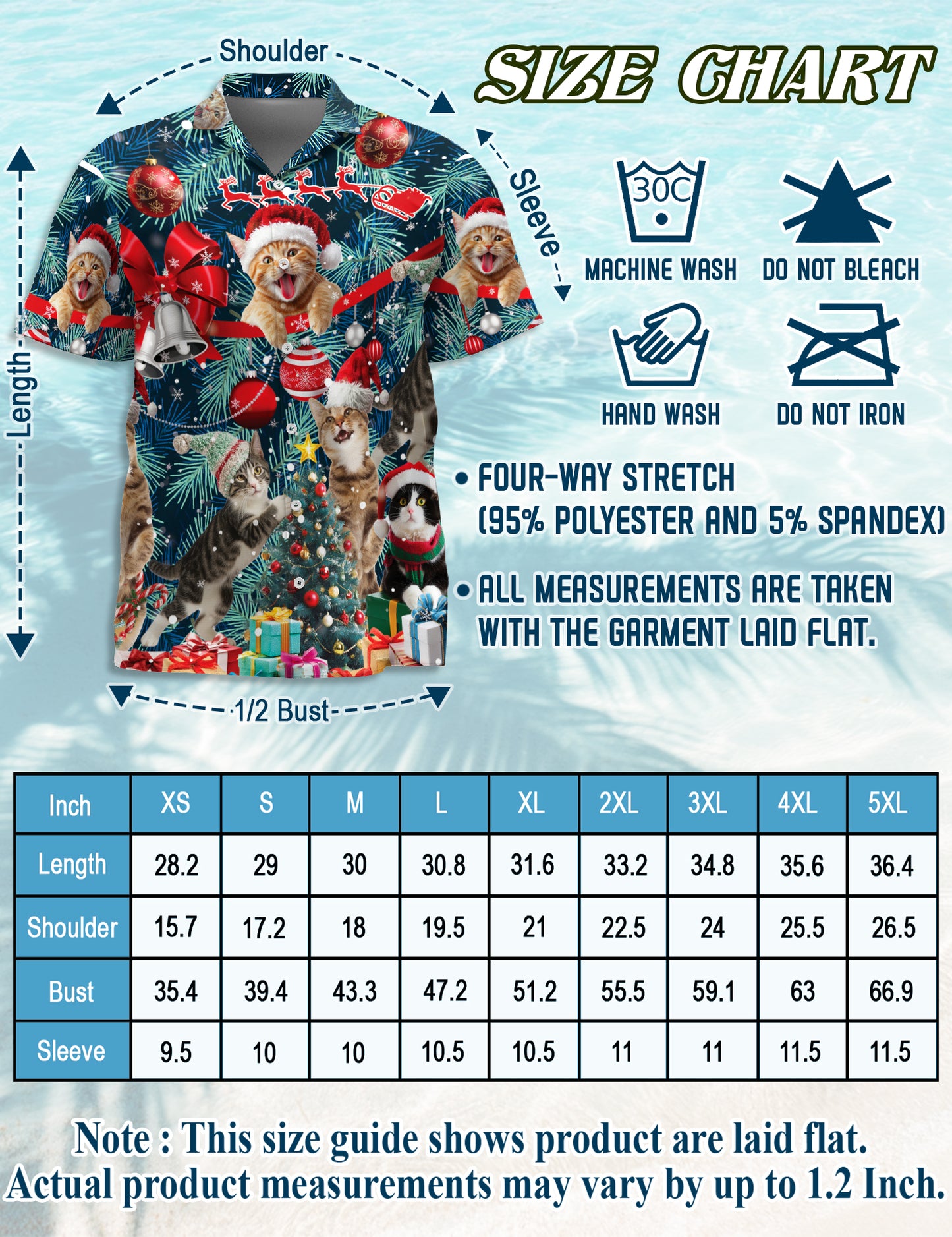Netecom Christmas Cat Hawaiian Shirt for Men, Funny Kitten Santa Gift Tree Button Down Short Sleeve Shirt