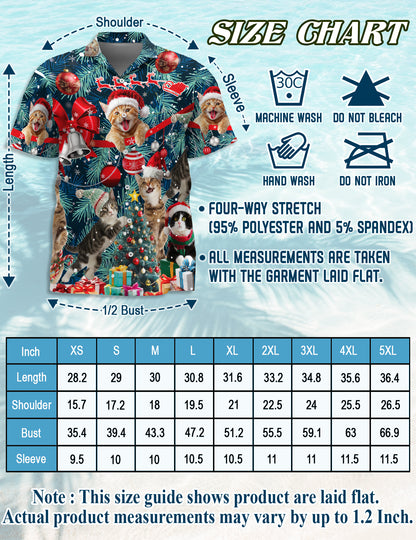 Netecom Christmas Cat Hawaiian Shirt for Men, Funny Kitten Santa Gift Tree Button Down Short Sleeve Shirt