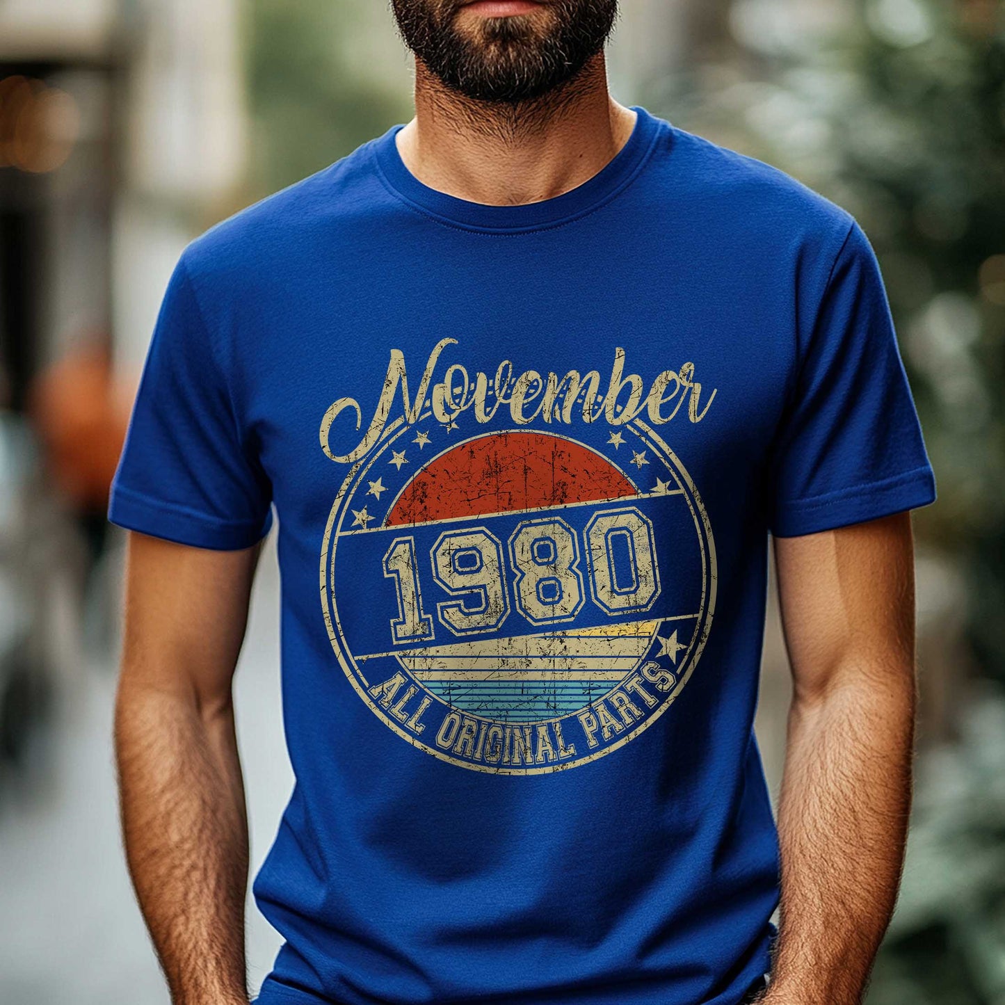 Netecom November 1980 All Original Parts T-Shirt, Retro Birthday Shirt for Men, Perfect Gift for November Birthday