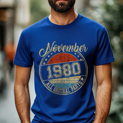 Netecom November 1980 All Original Parts T-Shirt, Retro Birthday Shirt for Men, Perfect Gift for November Birthday