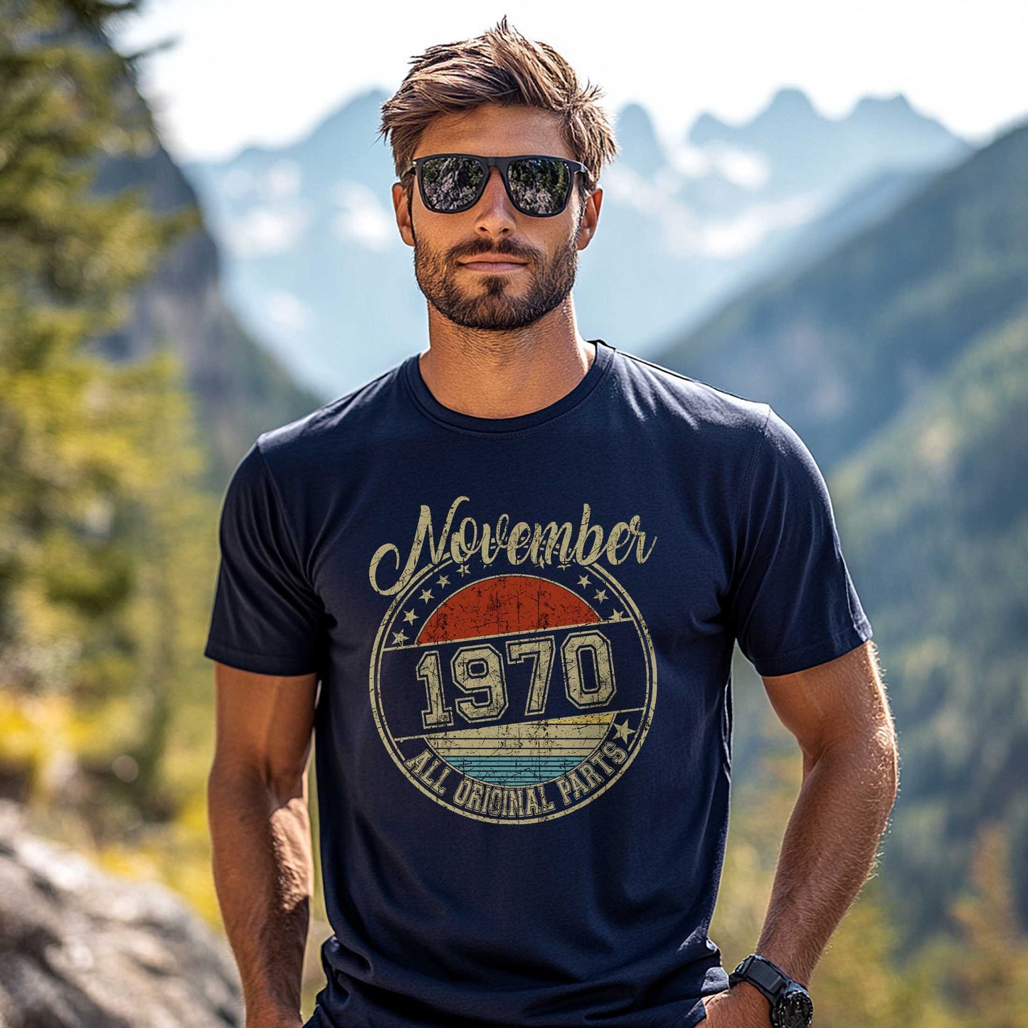 Netecom November 1970 All Original Parts T-Shirt, Retro Birthday Shirt for Men, Perfect Gift for November Birthday