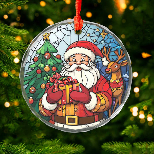 Netecom Festive Santa Claus & Reindeer Glass Ornament – Colorful Christmas Tree Decoration, Holiday Keepsake, 3 in