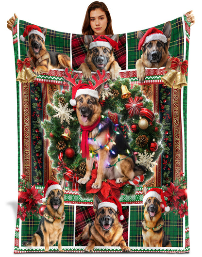 Netecom Cute Christmas German Shepherd Blanket, Festive Dog Lover Throw Blanket for Couch, Bed or Sofa, Ultra Soft and Warm Gift for Christmas or Winter