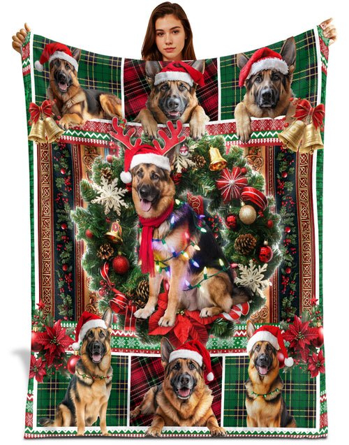 Netecom Cute Christmas German Shepherd Blanket, Festive Dog Lover Throw Blanket for Couch, Bed or Sofa, Ultra Soft and Warm Gift for Christmas or Winter
