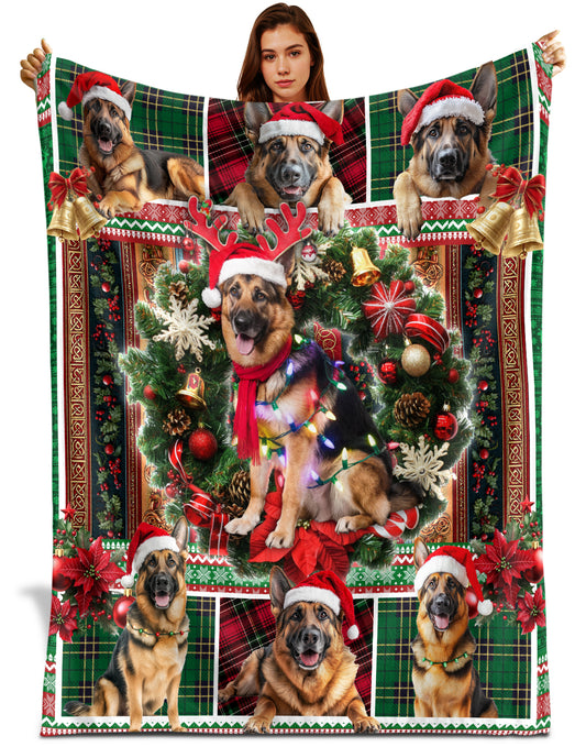 Netecom Cute Christmas German Shepherd Blanket, Festive Dog Lover Throw Blanket for Couch, Bed or Sofa, Ultra Soft and Warm Gift for Christmas or Winter